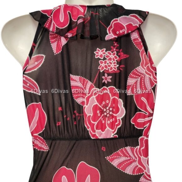 Sheer See Through Red and Black Ruffle Frilly Sleeveless Mini Dress - Picture 9 of 14